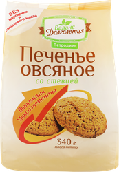 Печенье овсяное БАЛАНС ДОЛГОЛЕТИЯ с витаминно-минеральным комплексом, на стевии, 340г, вид