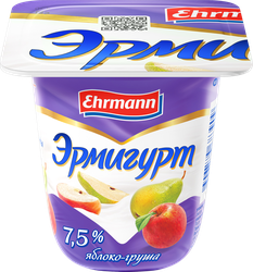 Продукт йогуртный EHRMANN Эрмигурт Экстра с яблоком и грушей 7,5%, без змж, 100г, изображение
