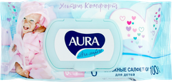 Салфетки влажные детские AURA Ultra comfort с экстрактом алоэ и витамином Е, 100шт, фотография