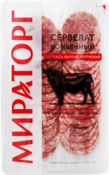 Колбаса варено-копченая МИРАТОРГ Сервелат Коньячный, нарезка, 100г, изображение