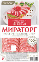 Колбаса варено-копченая МИРАТОРГ Сервелат Коньячный, нарезка, 100г, детальное фото