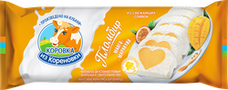 Мороженое КОРОВКА ИЗ КОРЕНОВКИ Пломбир двухслойный ванильный и манго-маракуйя 15%, без змж, брикет, 400г, крупный план