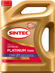 Масло моторное SINTEC Platinum 7000 0W-20 GF-6А, синтетическое, 4л, фотография
