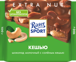 Шоколад молочный RITTER SPORT с соленым кешью, 100г, фотография