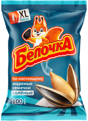 Семечки подсолнечные БЕЛОЧКА ХL, жаренные соленые, 100г, крупный план