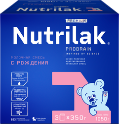 Смесь молочная NUTRILAK Premium 1 адаптированная, с 0 месяцев, 3х350г, детальное фото