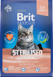 Корм сухой для взрослых кошек BRIT Premium с лососем и курицей, для стерилизованных, 400г, картинка