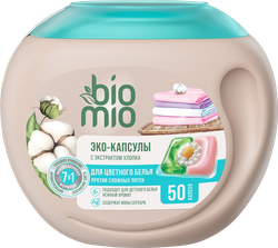Капсулы для стирки BIOMIO для цветного белья, с экстрактом хлопка, 50шт, детальное фото