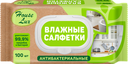 Салфетки влажные антибактериальные HOUSE LUX №100, 100шт, фото