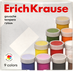 Гуашь ERICHKRAUSE Basic, 9 цветов по 17мл, крупный план