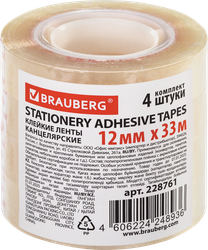 Лента клейкая BRAUBERG 12мм, прозрачная, 33м, картинка