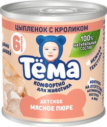 Пюре мясное ТЕМА Цыпленок с кроликом, с 6 месяцев, 90г, картинка