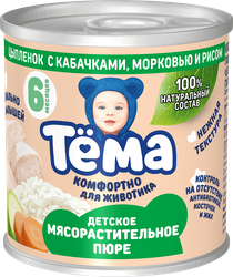 Изображение товара Пюре мясо-растительное ТЕМА Цыпленок с кабачками, морковью и рисом, с 6 месяцев, 90г