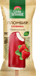 Мороженое СЕЛО ЗЕЛЁНОЕ Пломбир с ароматом клубники во фруктовой глазури  15%, без змж, эскимо, 70г, детальное фото