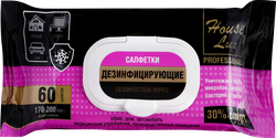 Салфетки влажные HOUSE LUX дезинфицирующие, с пластиковым клапаном,60шт, картинка