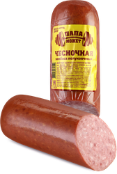 Колбаса полукопченая ПАПА МОЖЕТ Чесночная, категория В, 350г, крупный план