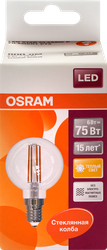 Лампа светодиодная OSRAM LED Star, 6Вт, E14, 2700К, теплый белый свет, шар, детальное фото
