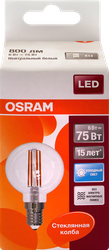 Лампа светодиодная OSRAM LED Star, 6Вт, E14, 4000К, нейтральный белый свет, шар, фото