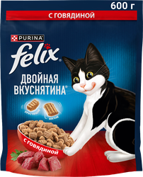 Корм сухой для взрослых кошек FELIX Двойная вкуснятина с говядиной, 600г, крупный план
