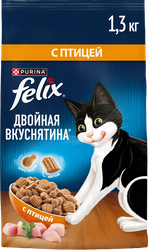 Корм сухой для взрослых кошек FELIX Двойная вкуснятина с птицей, 1,3кг, крупный план