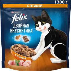 Корм сухой для взрослых кошек FELIX Двойная вкуснятина с птицей, 1,3кг, детальное фото