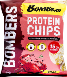 Чипсы цельнозерновые протеиновые BOMBBAR со вкусом краб, 50г, вид