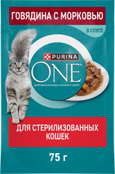 Корм влажный для взрослых кошек PURINA ONE Говядина и морковь, для стерилизованных, 75г, изображение