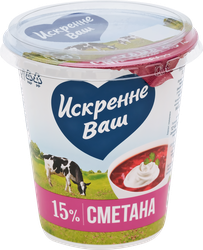 Изображение товара Сметана ИСКРЕННЕ ВАШ 15%, без змж, 300г