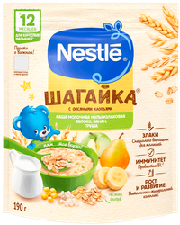 Каша мультизлаковая NESTLE Шагайка молочная, с яблоком, бананом и грушей, с 12 месяцев, 190г, вид