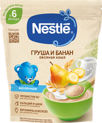 Каша овсяная NESTLE молочная, с бананом и грушей, с 6 месяцев, 200г, крупный план