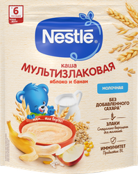Каша мультизлаковая NESTLE молочная, с яблоком и бананом, с 6 месяцев, 200г, крупный план