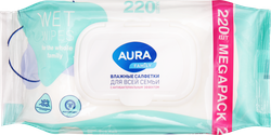 Салфетки влажные AURA FAMILY Для всей семьи, 220шт, крупный план