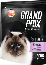 Корм сухой для взрослых кошек GRAND PRIX Hairball Индейка, для выведения шерсти из желудка, 300г, фотография