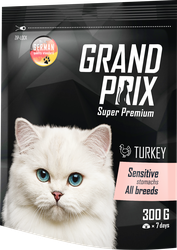 Корм сухой для взрослых кошек GRAND PRIX Sensitive с индейкой, для привередливых с чувствительным пищеварением, 300г, детальное фото