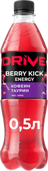 Напиток энергетический DRIVE ME Ягодный вкус тонизирующий газированный, 0.5л, крупный план