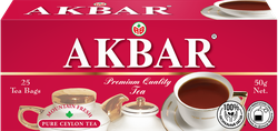 Чай черный AKBAR Красно-белая серия Ceylon байховый, 25пак, крупный план