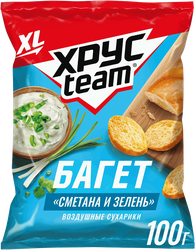 Сухарики воздушные ХРУСTEAM Багет Сметана-зелень, 100г, фотография