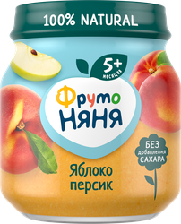 Пюре фруктовое ФРУТОНЯНЯ Яблоко, персик, с 5 месяцев, 100г, фотография