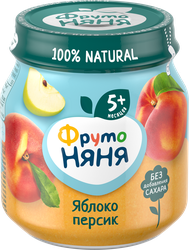 Пюре фруктовое ФРУТОНЯНЯ Яблоко, персик, с 5 месяцев, 100г, фото