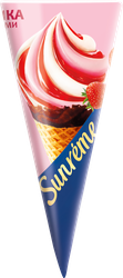Мороженое SUNREME Клубника со сливками 10,8%, без змж, вафельный рожок,  73г, фотография