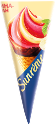 Мороженое SUNREME Малина-банан 8,5%, без змж, вафельный рожок, 78г, вид