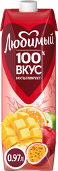 Нектар ЛЮБИМЫЙ Мультифруктовый с мякотью, 0.97л, крупный план