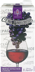 Вино СЕМЬ ВИНОДЕЛОВ красное сухое, 1л, вид