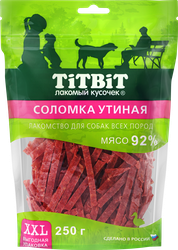 Лакомства для взрослых собак TITBIT XXL Соломка утиная, 250г, детальное фото