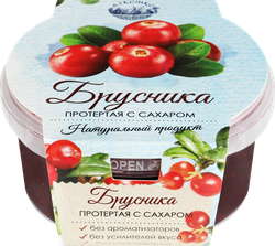 Брусника ЛУКОШКО протертая с сахаром, 200г, крупный план
