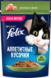 Корм влажный для взрослых кошек FELIX Аппетитные кусочки Кролик в желе, 75г, фото