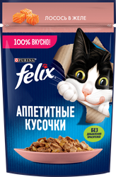 Корм влажный для взрослых кошек FELIX Аппетитные кусочки Лосось в желе, 75г, изображение