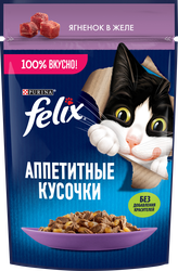 Корм влажный для взрослых кошек FELIX Аппетитные кусочки Ягненок в желе, 75г, вид