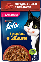 Корм влажный для взрослых кошек FELIX Sensations Говядина с томатами в желе, 75г, фотография