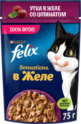 Корм влажный для взрослых кошек FELIX Sensations Утка со шпинатом в желе, 75г, изображение